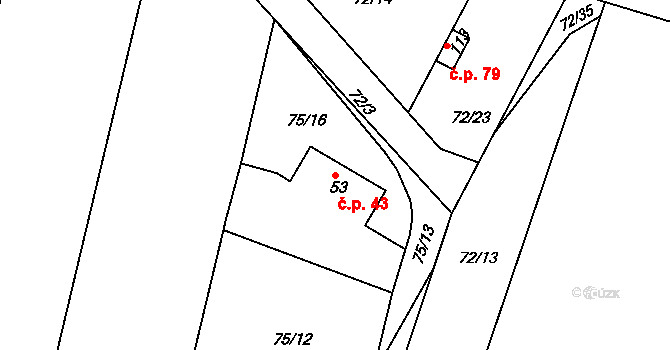 Míčov 43, Míčov-Sušice na parcele st. 53 v KÚ Míčov, Katastrální mapa