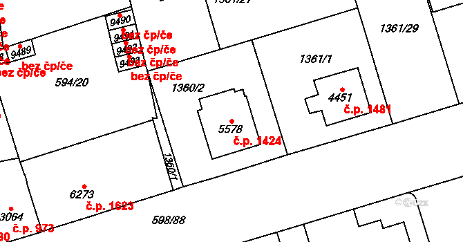 Bílé Předměstí 1424, Pardubice na parcele st. 5578 v KÚ Pardubice, Katastrální mapa