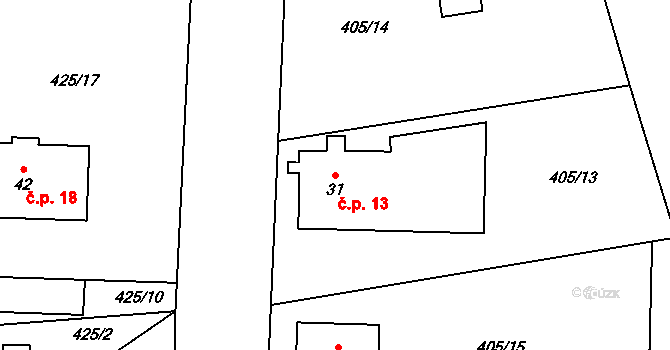 Korkusova Huť 13, Vimperk na parcele st. 31 v KÚ Solná Lhota, Katastrální mapa