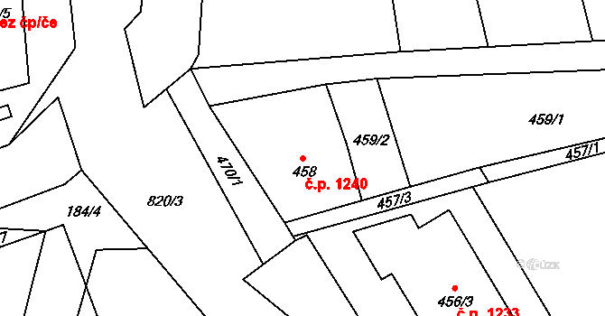 Příbor 1240 na parcele st. 458 v KÚ Klokočov u Příbora, Katastrální mapa