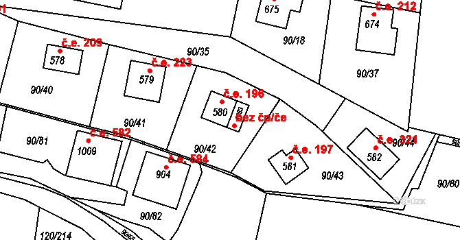 Sýkořice 196 na parcele st. 580 v KÚ Sýkořice, Katastrální mapa