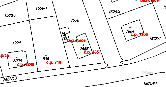 Humpolec 485 na parcele st. 2655 v KÚ Humpolec, Katastrální mapa