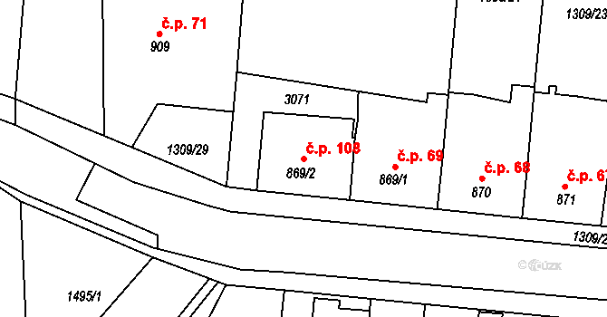 Pražák 108, Vodňany na parcele st. 869/2 v KÚ Vodňany, Katastrální mapa