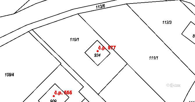 Strančice 577 na parcele st. 934 v KÚ Strančice, Katastrální mapa