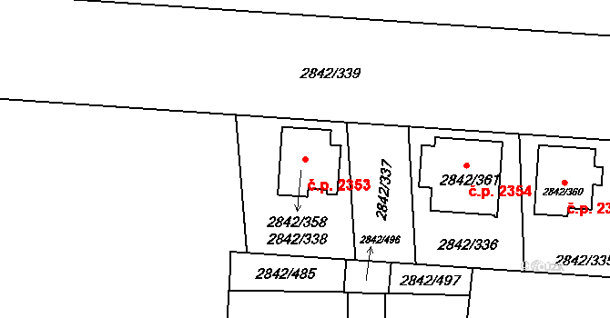 Louny 2353 na parcele st. 2842/358 v KÚ Louny, Katastrální mapa