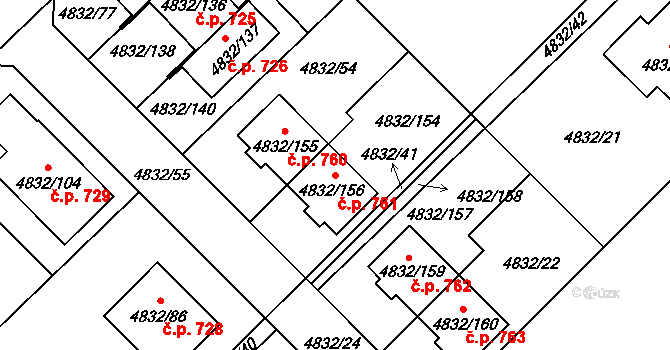Sviadnov 761 na parcele st. 4832/156 v KÚ Sviadnov, Katastrální mapa