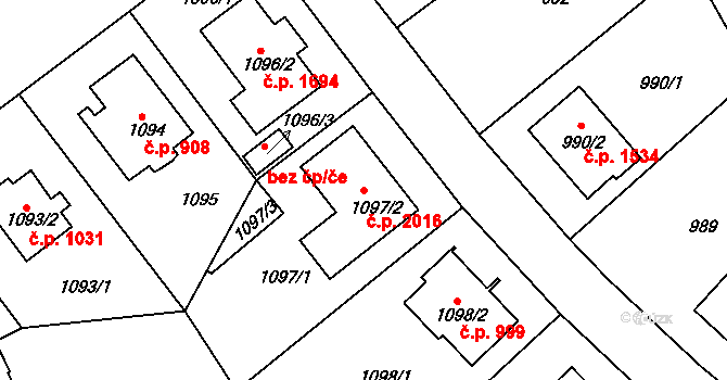 Roztoky 2016 na parcele st. 1097/2 v KÚ Roztoky u Prahy, Katastrální mapa