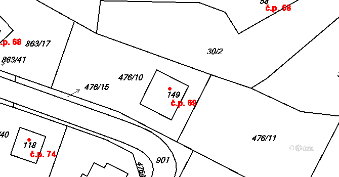 Sedletín 69 na parcele st. 149 v KÚ Sedletín, Katastrální mapa
