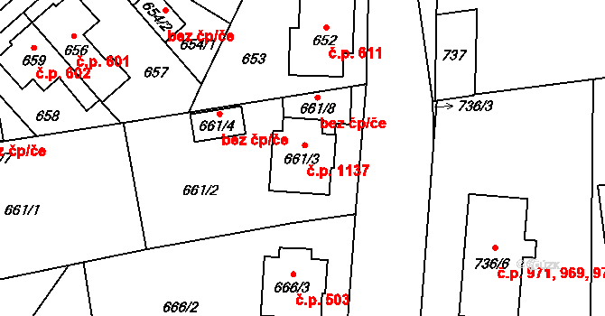 Chotěboř 1137 na parcele st. 661/3 v KÚ Chotěboř, Katastrální mapa