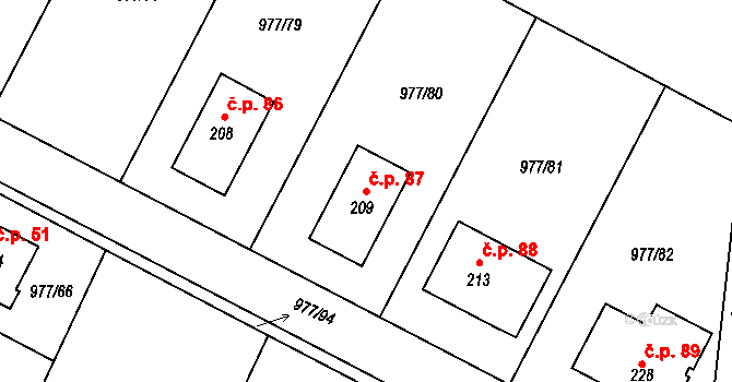 Skalička 87, Skalice na parcele st. 209 v KÚ Skalička nad Labem, Katastrální mapa
