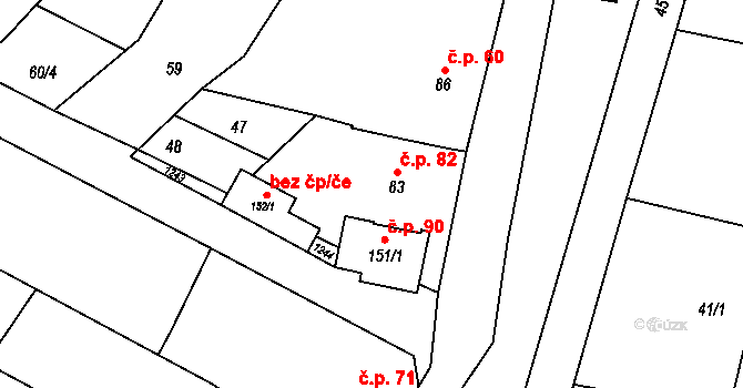 Bařice 82, Bařice-Velké Těšany na parcele st. 83 v KÚ Bařice, Katastrální mapa