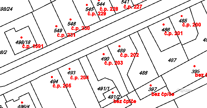 Holešov 203 na parcele st. 490 v KÚ Holešov, Katastrální mapa