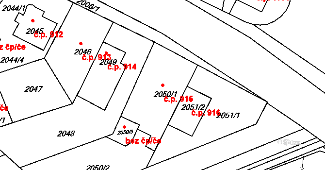 Holešov 915 na parcele st. 2050/1 v KÚ Holešov, Katastrální mapa
