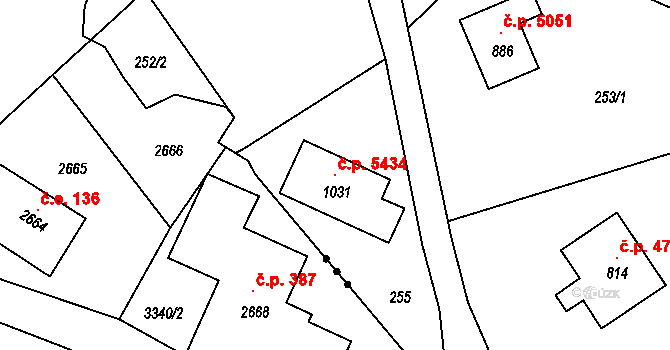 Kokonín 5434, Jablonec nad Nisou na parcele st. 1031 v KÚ Kokonín, Katastrální mapa