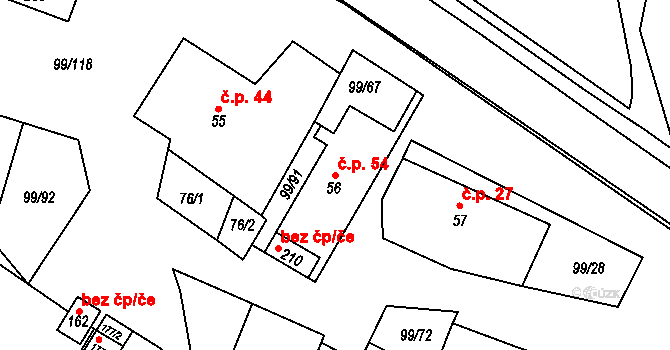 Buková 54 na parcele st. 56 v KÚ Buková u Protivanova, Katastrální mapa