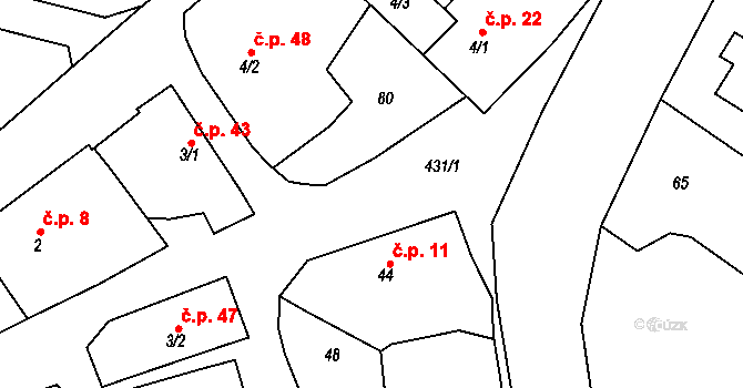 Bojanovice 11 na parcele st. 44 v KÚ Bojanovice u Znojma, Katastrální mapa