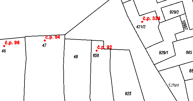 Dyjákovice 92 na parcele st. 658 v KÚ Dyjákovice, Katastrální mapa