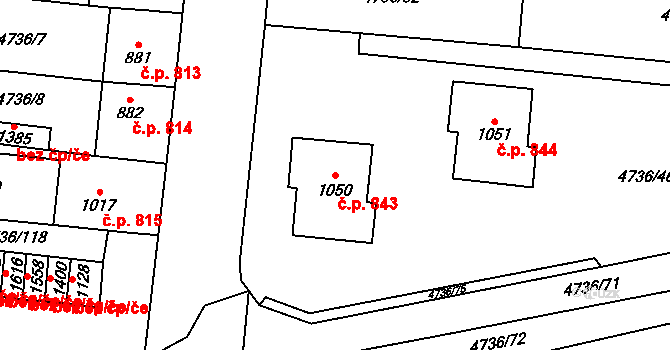 Hrušovany nad Jevišovkou 843 na parcele st. 1050 v KÚ Hrušovany nad Jevišovkou, Katastrální mapa