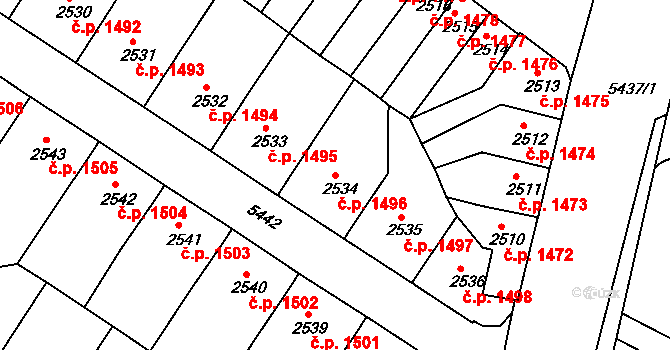 Znojmo 1496 na parcele st. 2534 v KÚ Znojmo-město, Katastrální mapa