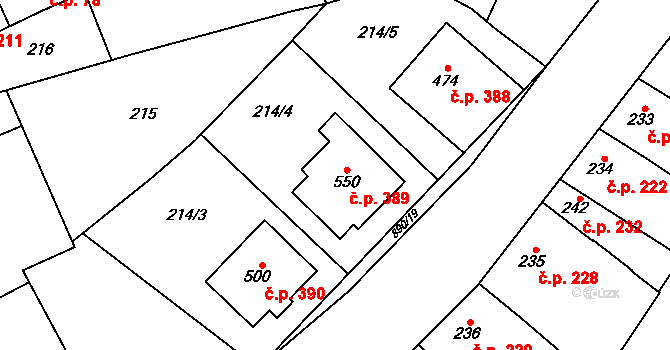 Kokory 389 na parcele st. 550 v KÚ Kokory, Katastrální mapa