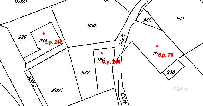 Proseč nad Nisou 246, Jablonec nad Nisou na parcele st. 931 v KÚ Proseč nad Nisou, Katastrální mapa