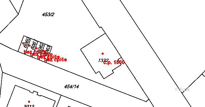 Jablonec nad Nisou 1500 na parcele st. 1332 v KÚ Jablonec nad Nisou, Katastrální mapa
