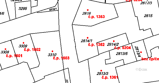 Jihlava 1362 na parcele st. 2814/1 v KÚ Jihlava, Katastrální mapa