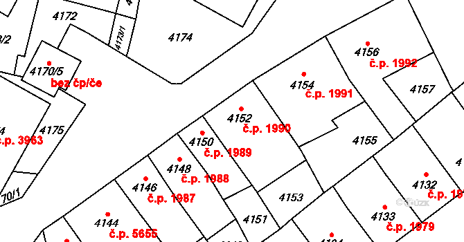 Jihlava 1990 na parcele st. 4152 v KÚ Jihlava, Katastrální mapa