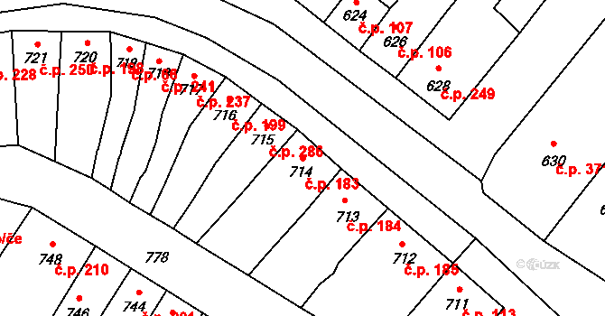 Sokolnice 183 na parcele st. 714 v KÚ Sokolnice, Katastrální mapa