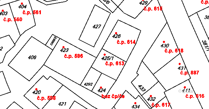 Mistřín 613, Svatobořice-Mistřín na parcele st. 425/1 v KÚ Mistřín, Katastrální mapa