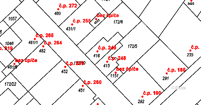 Humny 249, Pchery na parcele st. 416 v KÚ Pchery, Katastrální mapa