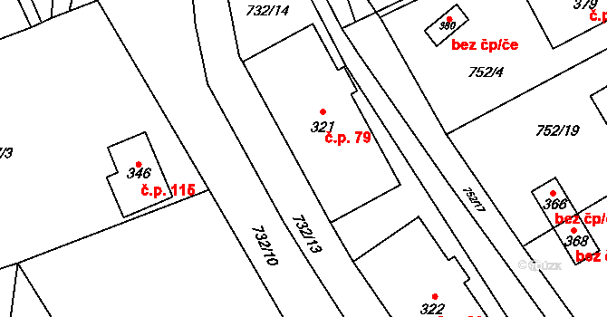 Malý Beranov 79 na parcele st. 321 v KÚ Malý Beranov, Katastrální mapa