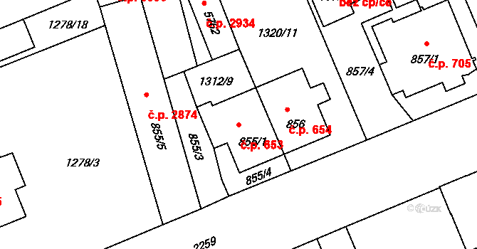 Šumperk 653 na parcele st. 855/1 v KÚ Šumperk, Katastrální mapa