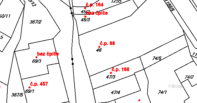 Chvalčov 88 na parcele st. 46 v KÚ Chvalčov, Katastrální mapa