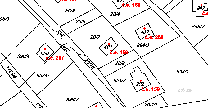 Chvalčov 158 na parcele st. 401 v KÚ Chvalčov, Katastrální mapa