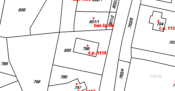 Hořovice 1115 na parcele st. 799 v KÚ Velká Víska, Katastrální mapa