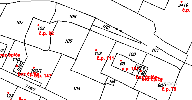 Děčín VII-Chrochvice 111, Děčín na parcele st. 103 v KÚ Chrochvice, Katastrální mapa