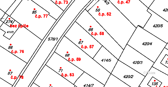 Kyškovice 57 na parcele st. 67 v KÚ Kyškovice, Katastrální mapa