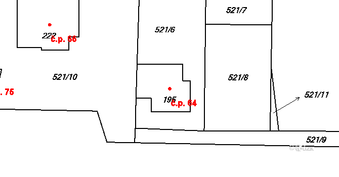 Lovečkovice 64 na parcele st. 195 v KÚ Lovečkovice, Katastrální mapa