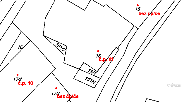 Želechovice 11, Čížkovice na parcele st. 16 v KÚ Želechovice, Katastrální mapa