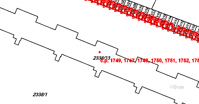 Roudnice nad Labem 1747,1748,1749,1750, na parcele st. 2338/13 v KÚ Roudnice nad Labem, Katastrální mapa