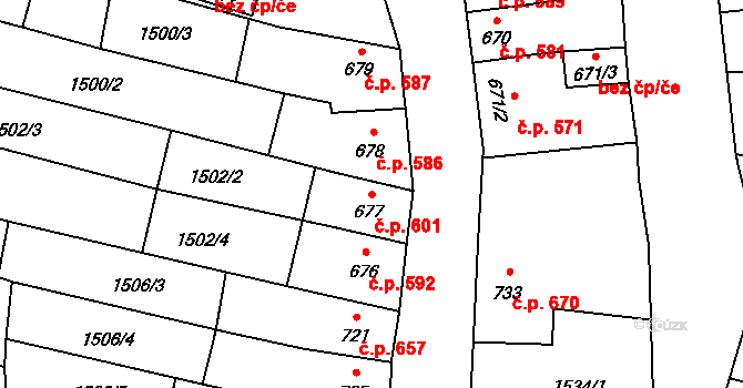 Hořice 601 na parcele st. 677 v KÚ Hořice v Podkrkonoší, Katastrální mapa