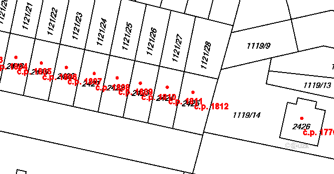 Hořice 1811 na parcele st. 2424 v KÚ Hořice v Podkrkonoší, Katastrální mapa