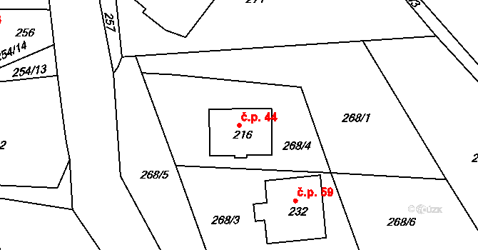 Krasíkov 44 na parcele st. 216 v KÚ Krasíkov, Katastrální mapa
