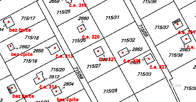 Choceň 321 na parcele st. 2661 v KÚ Choceň, Katastrální mapa