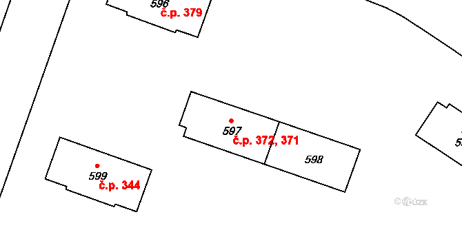 Milovice 371,372 na parcele st. 597 v KÚ Milovice nad Labem, Katastrální mapa