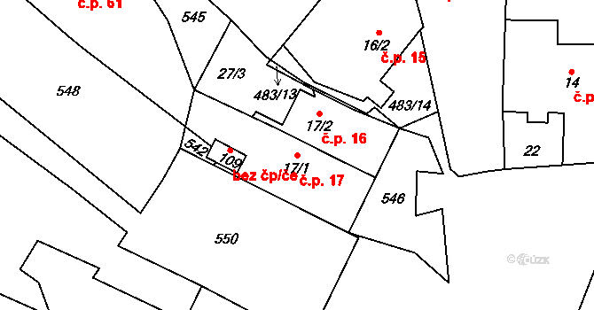Dolní Lažany 17 na parcele st. 17/1 v KÚ Dolní Lažany, Katastrální mapa
