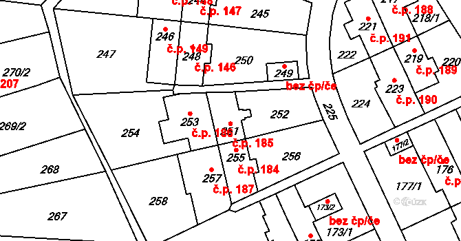 Medlánky 185, Brno na parcele st. 251 v KÚ Medlánky, Katastrální mapa