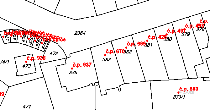 Trnovany 670, Teplice na parcele st. 383 v KÚ Teplice-Trnovany, Katastrální mapa
