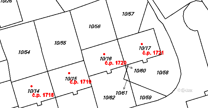 Trnovany 1720, Teplice na parcele st. 10/16 v KÚ Teplice-Trnovany, Katastrální mapa